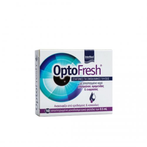 Intermed OptoFresh eye wash drops Οφθαλμικές σταγόνες για καθαρισμό, ανακούφιση και αναζωογόνηση ξηρών, ερεθισμένων και κουρασμένων οφθαλμών, 10x0.5ml
